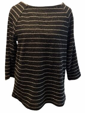 Women's Banana Republic Long Sleeve Tee, Size S, Black and Silver Striped